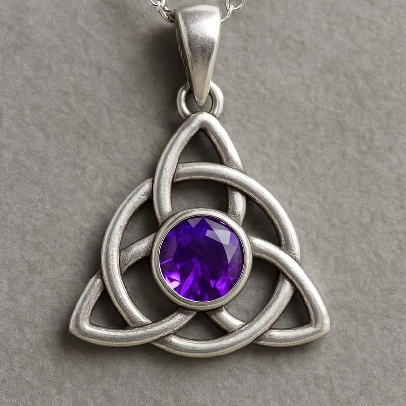 Celtic knot silver pendant with amethyst