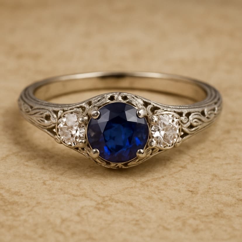 Elegant engagement ring with sapphire and diamonds
